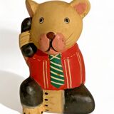 Bear 1985 light wood 17cm hand painted telephone deco toy old vintage statuette
