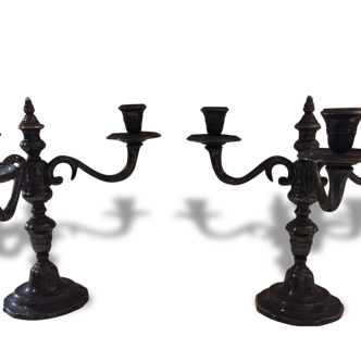 Pair of candlesticks in silver metal