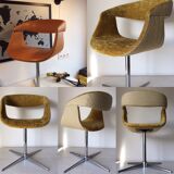 Siège pivotant vintage rénové velours jaune moutarde