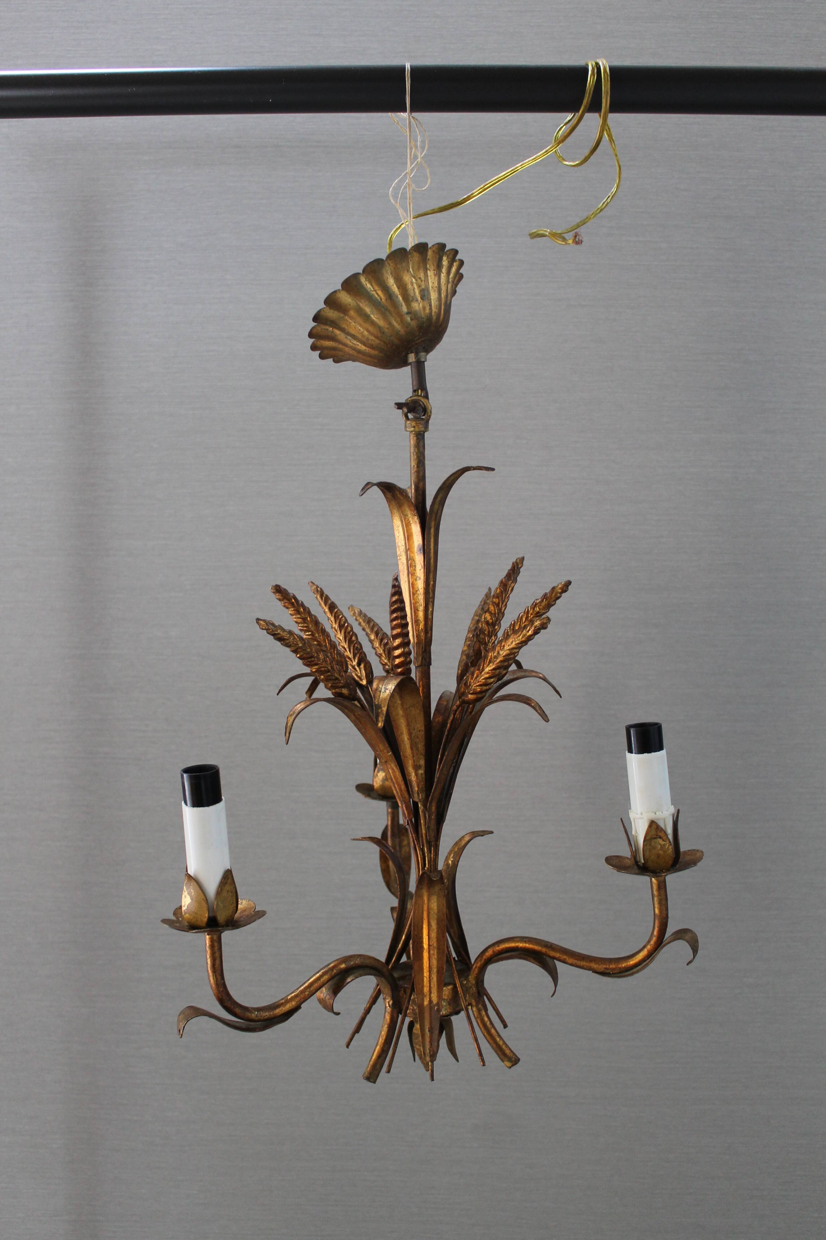 Lustre suspension en métal doré "épis de ble"