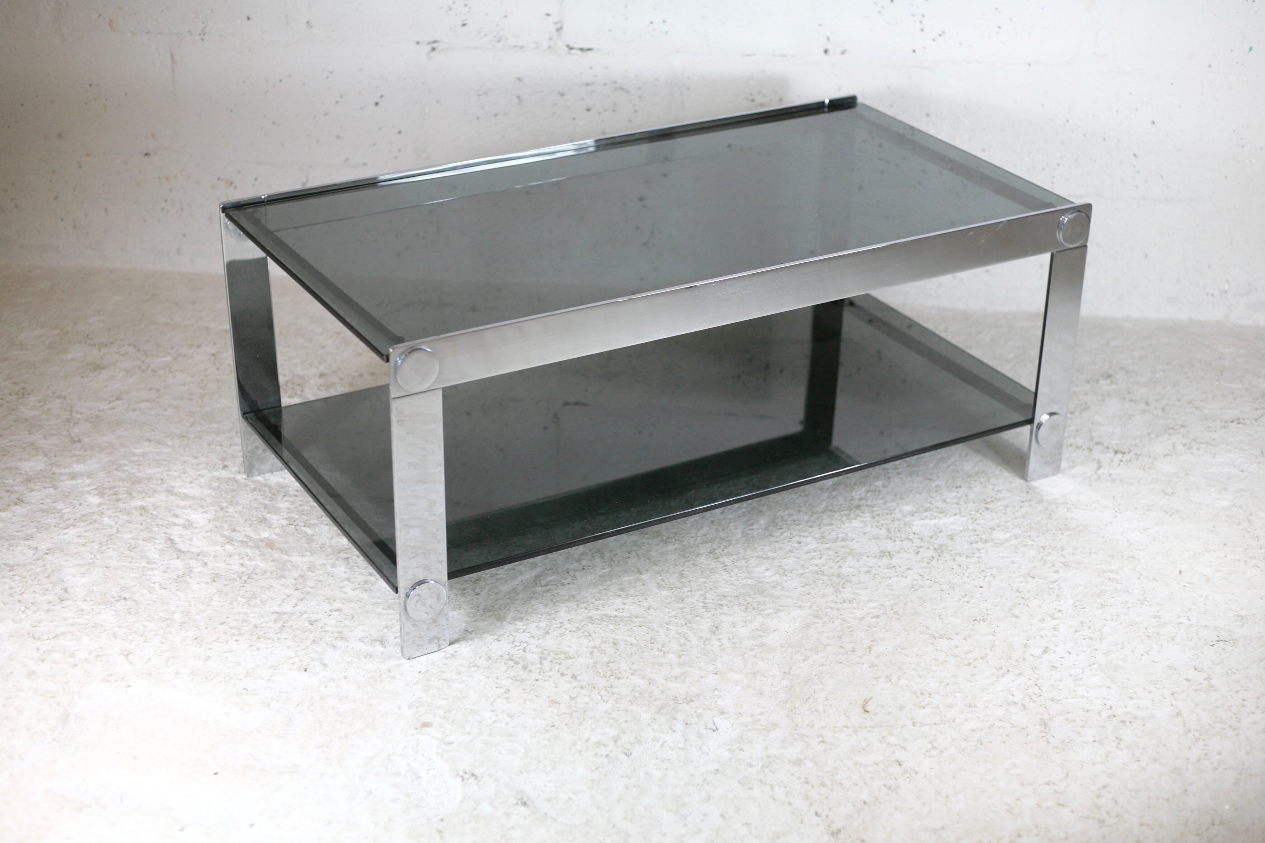 Coffee table steel and smoked glass, France, circa 1970