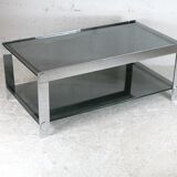 Coffee table steel and smoked glass, France, circa 1970