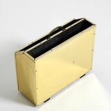 1980s newspaper rack made of brass and wood in Hollywood Regecy design