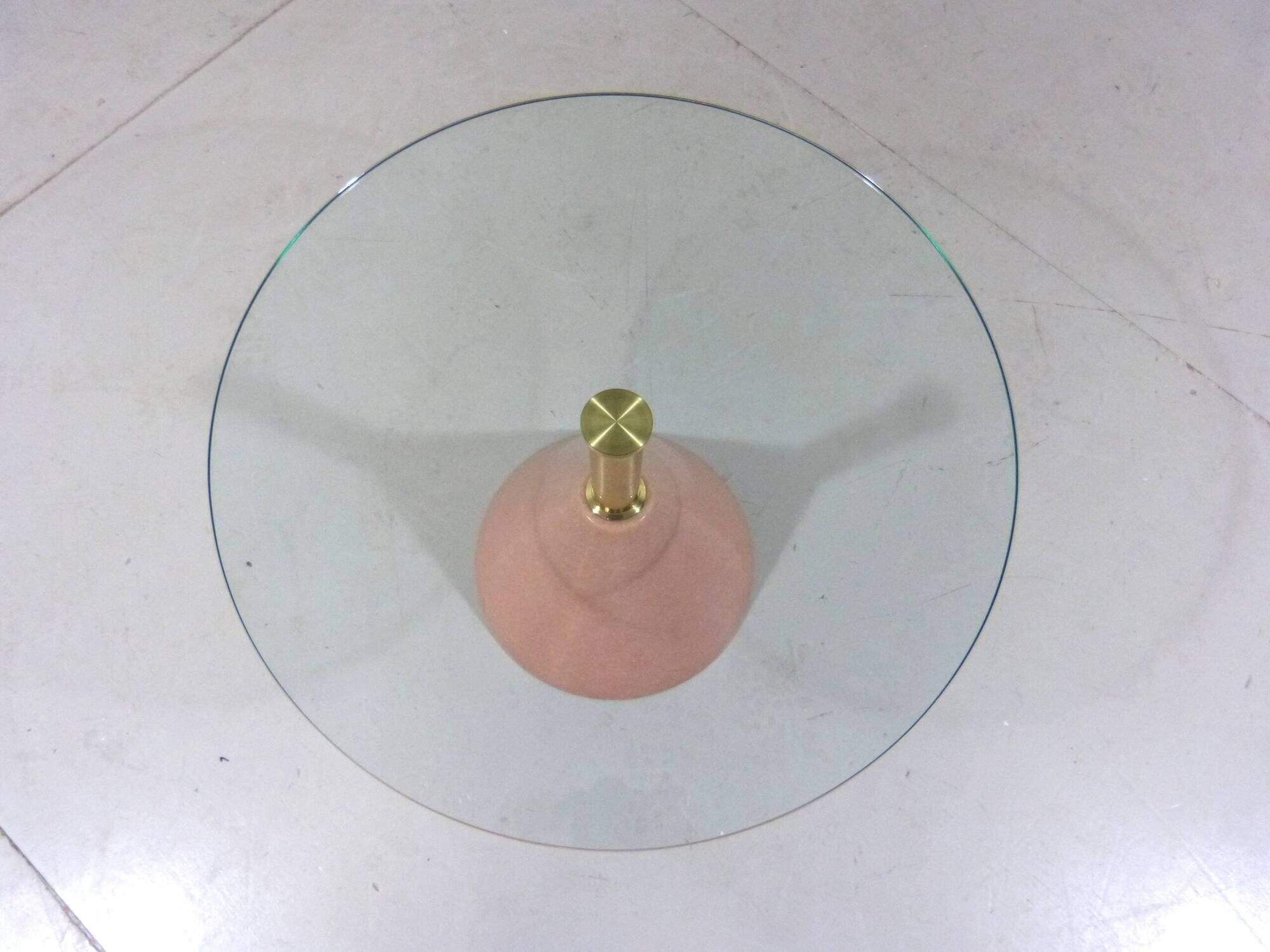 Pink natural stone & glass side table 1980’s Italy