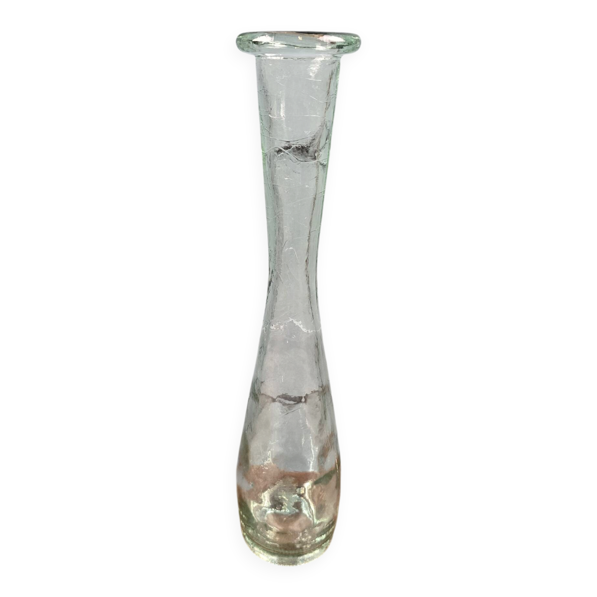 Large vintage ribbed glass soliflore – Transparent vase