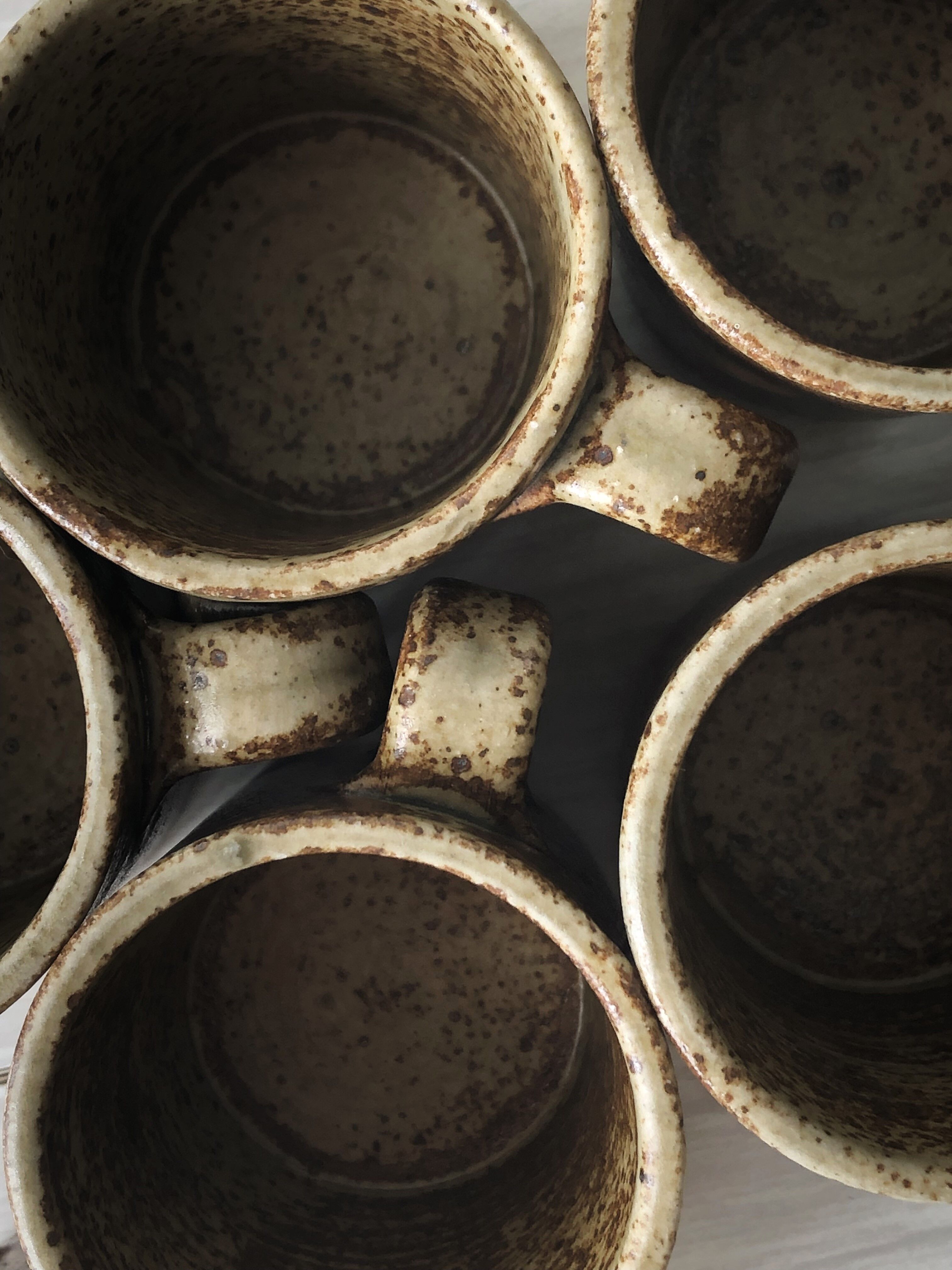Set of 6 cups in vintage pyrite and glazed stoneware