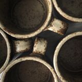 Set of 6 cups in vintage pyrite and glazed stoneware