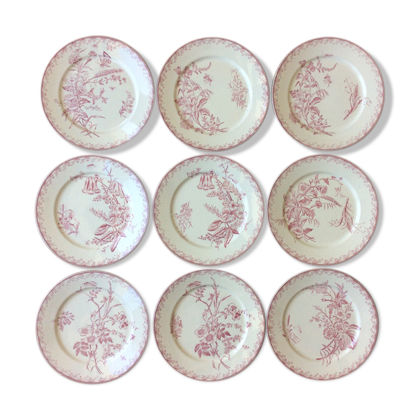Series of 9 old flat plates Iron Land