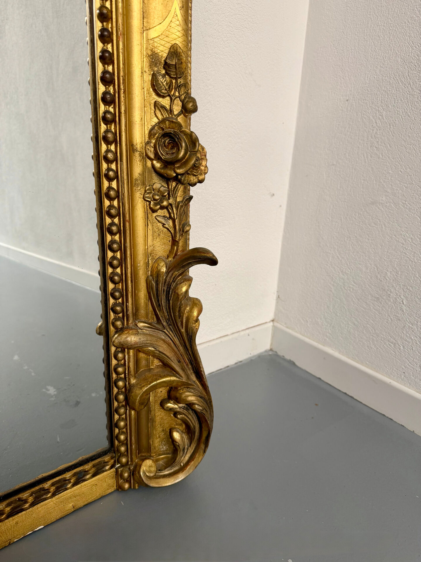 Large Napoleon III mirror with wooden gilded frame, 19th century, 200 cm.