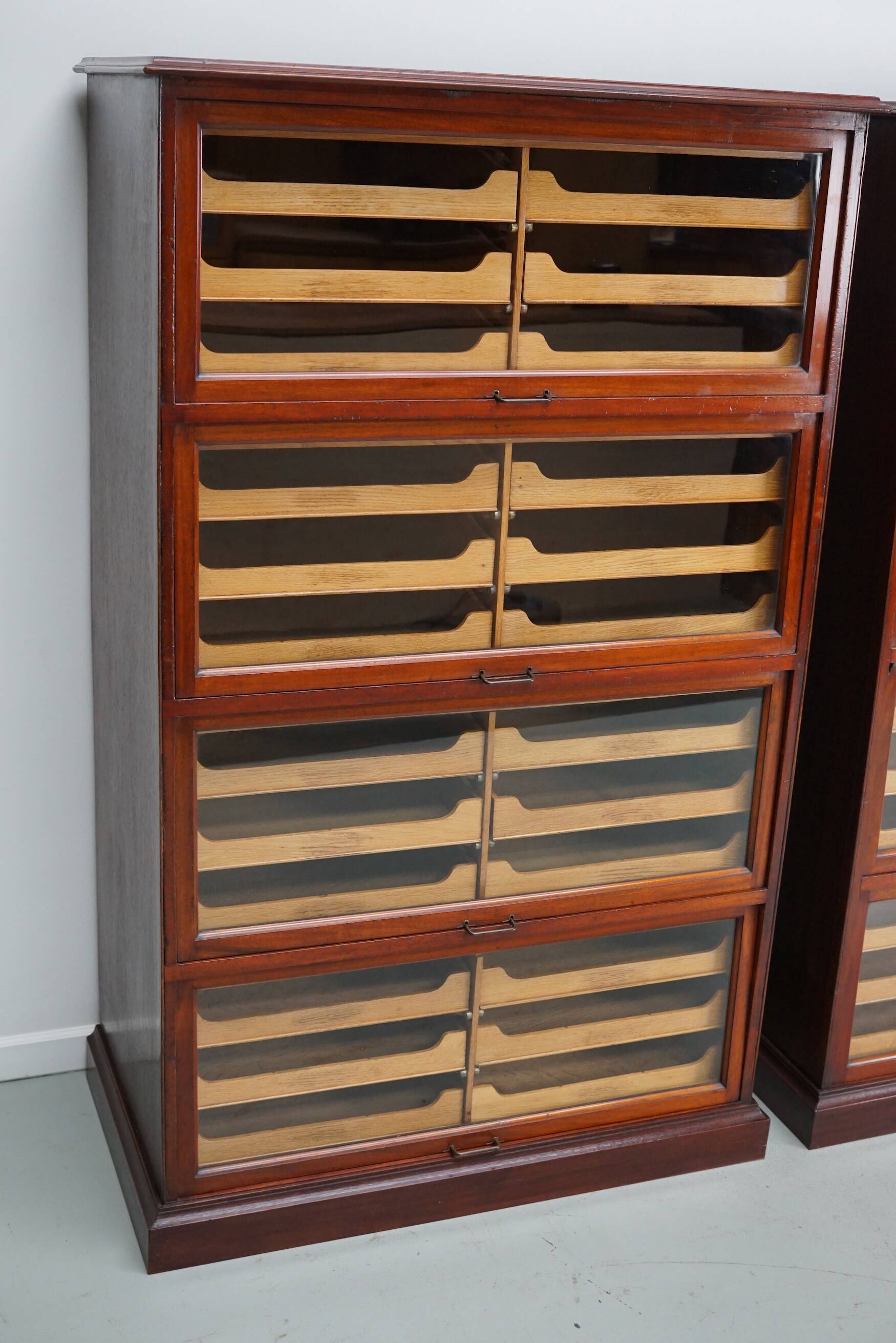 English Haberdashery Shop Cabinet with Glass Fronted Folding Doors, Ca 1920
