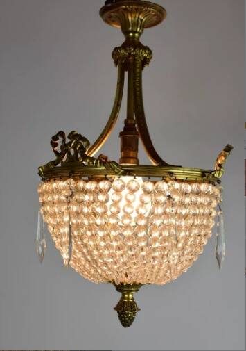 Lustre en bronze et pampilles Louis XVI | Selency