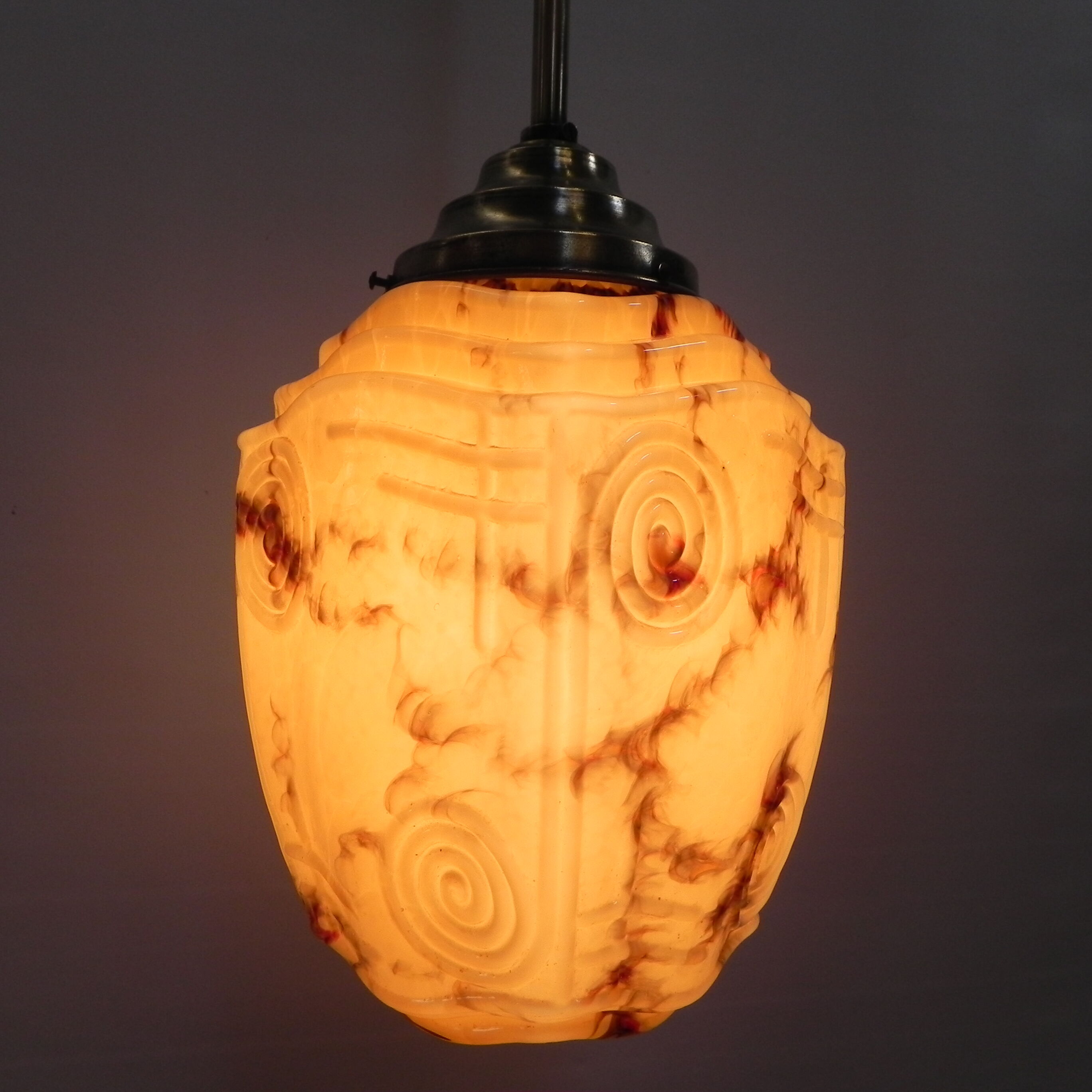 Art deco hanging lamp with marbled glass shade