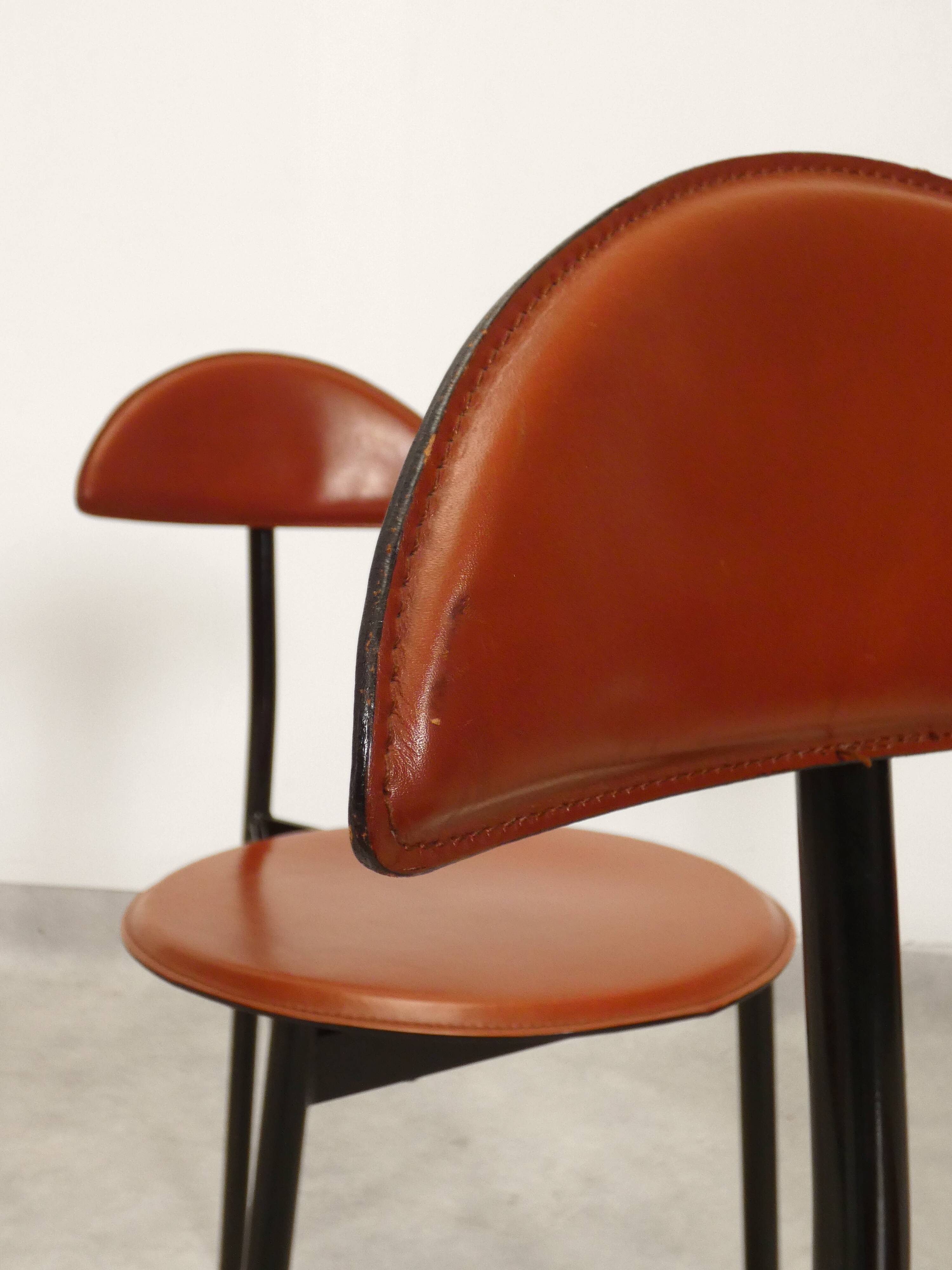 Set of 5 Linea Veam leather tripod chairs