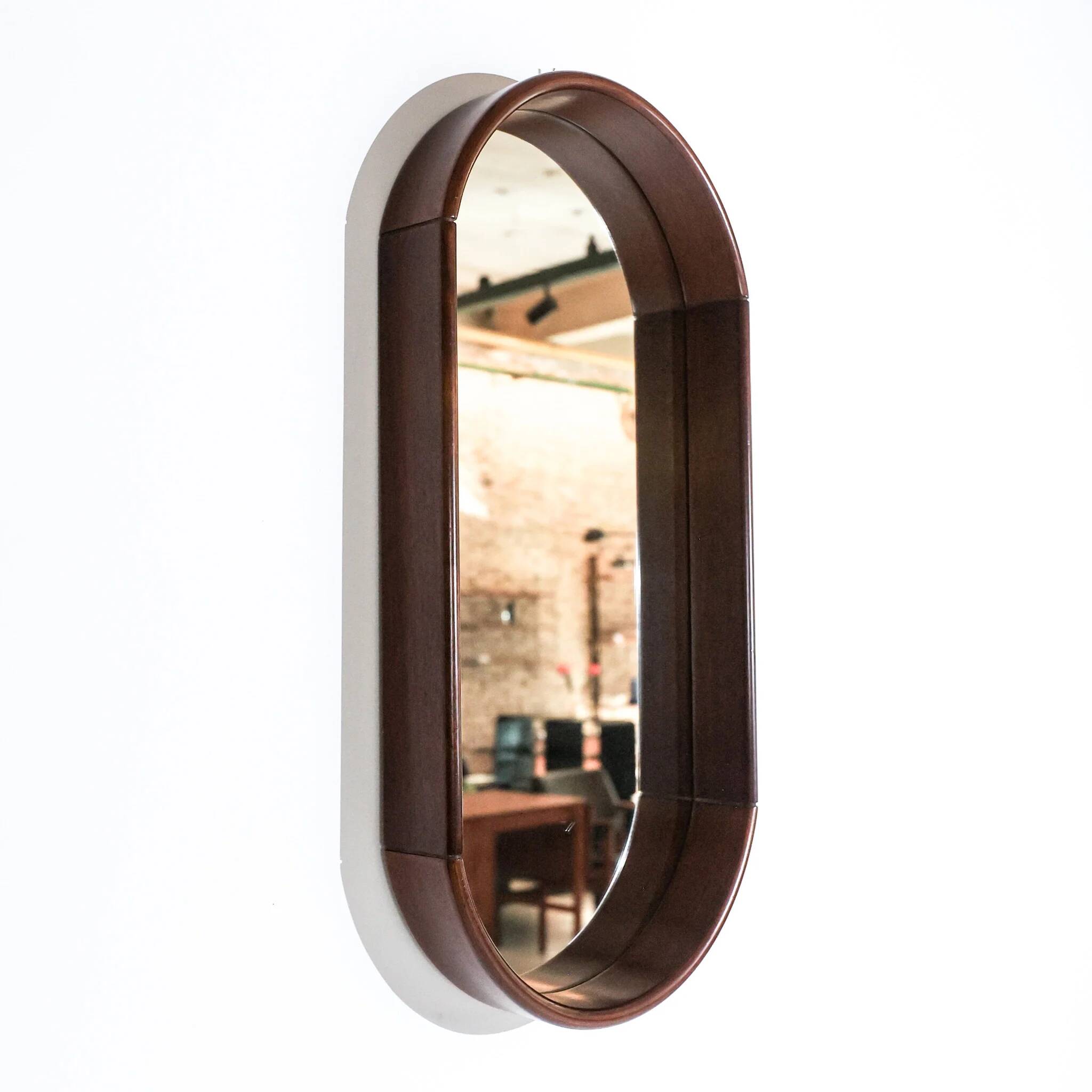 Large vintage modernist oval wall mirror from the mid-century, Italy 1960s.