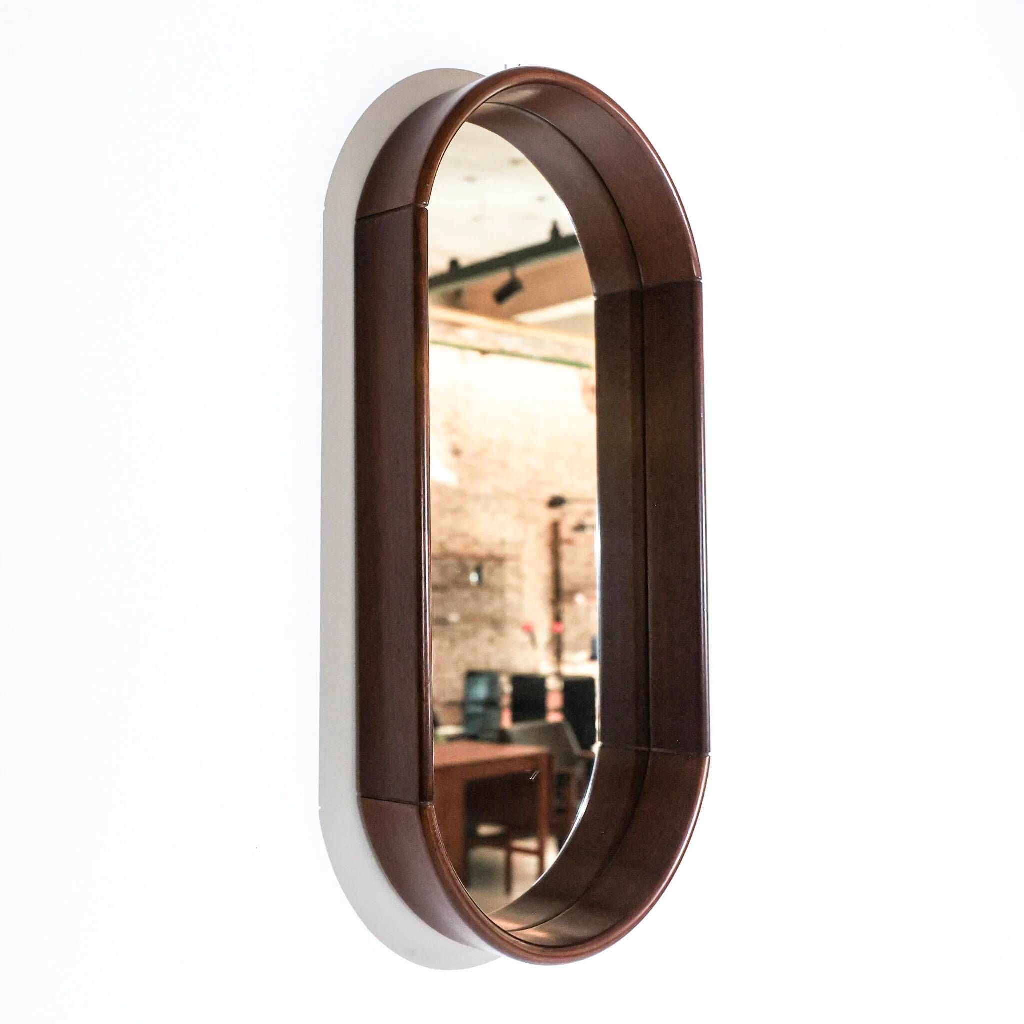 Large vintage modernist oval wall mirror from the mid-century, Italy 1960s.