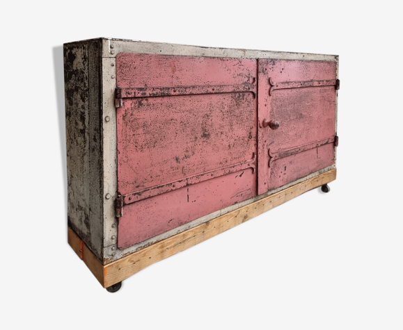 Industrial sideboard tv cabinet antique riveted old pink
