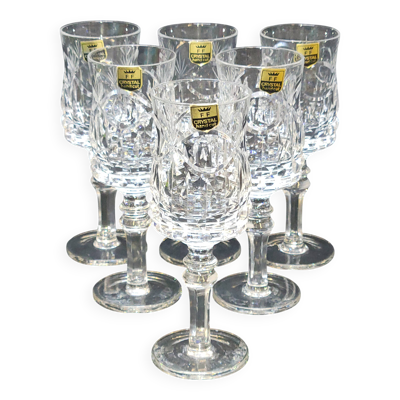 6 verres à pied a vin en cristal épais taillé ff crystal hand