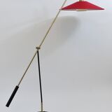 Articulated floor lamp with counterweight mid-century by Rupert Nikoll, nickel, brass.