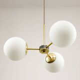 Mid-Century Modern Italian Chandelier in Brass and Opaline Glass, 1960s