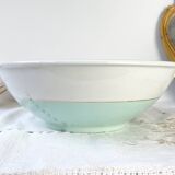 Vintage white and green porcelain salad bowl, Luneville, Epinay, France, 1950s