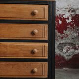 Commode noire et bois naturel à 4 tioirs