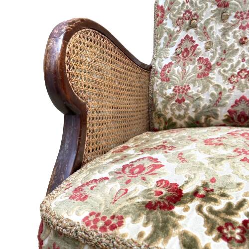 English cane and velvet armchair, Chippendale style