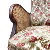 English cane and velvet armchair, Chippendale style
