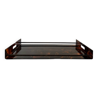 Plateau de service en plexiglas fumé écaille de tortue, design 1970