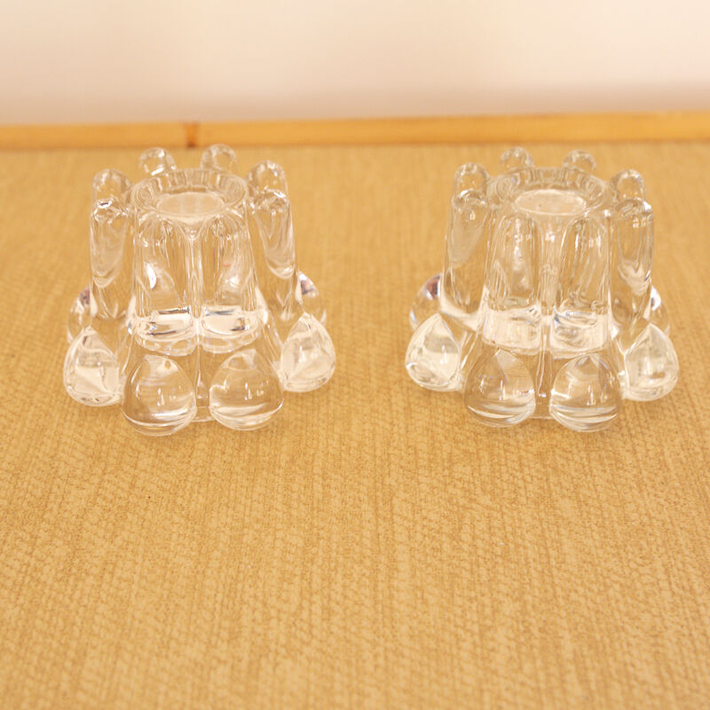2 clear glass candle holders