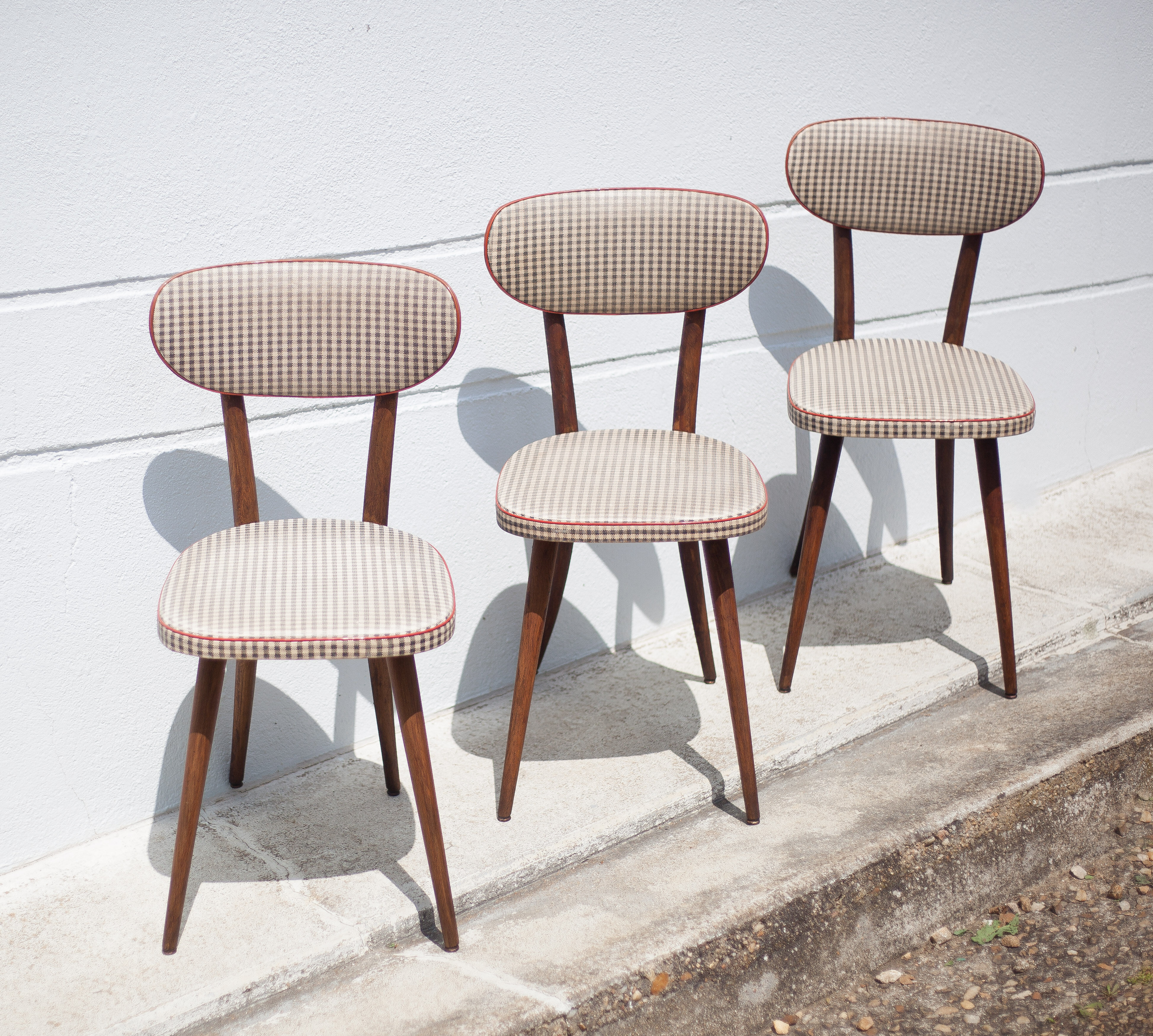 Set of 3 Baumann chairs model 732g2, bistro chair, wooden chair and vinyl fabric, kitchen, retro