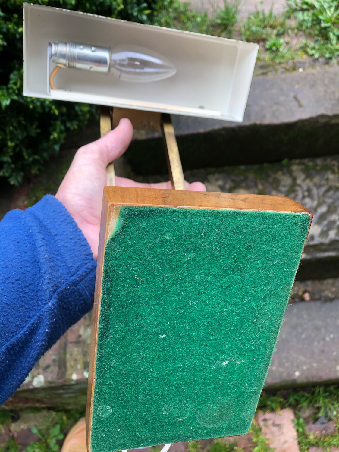 Bauhaus desk lamp gilded brass and teak