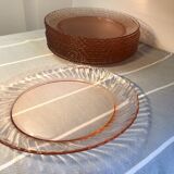 Pink glass dessert plates from the 70s, Arcoroc "Rosaline" +1 offered