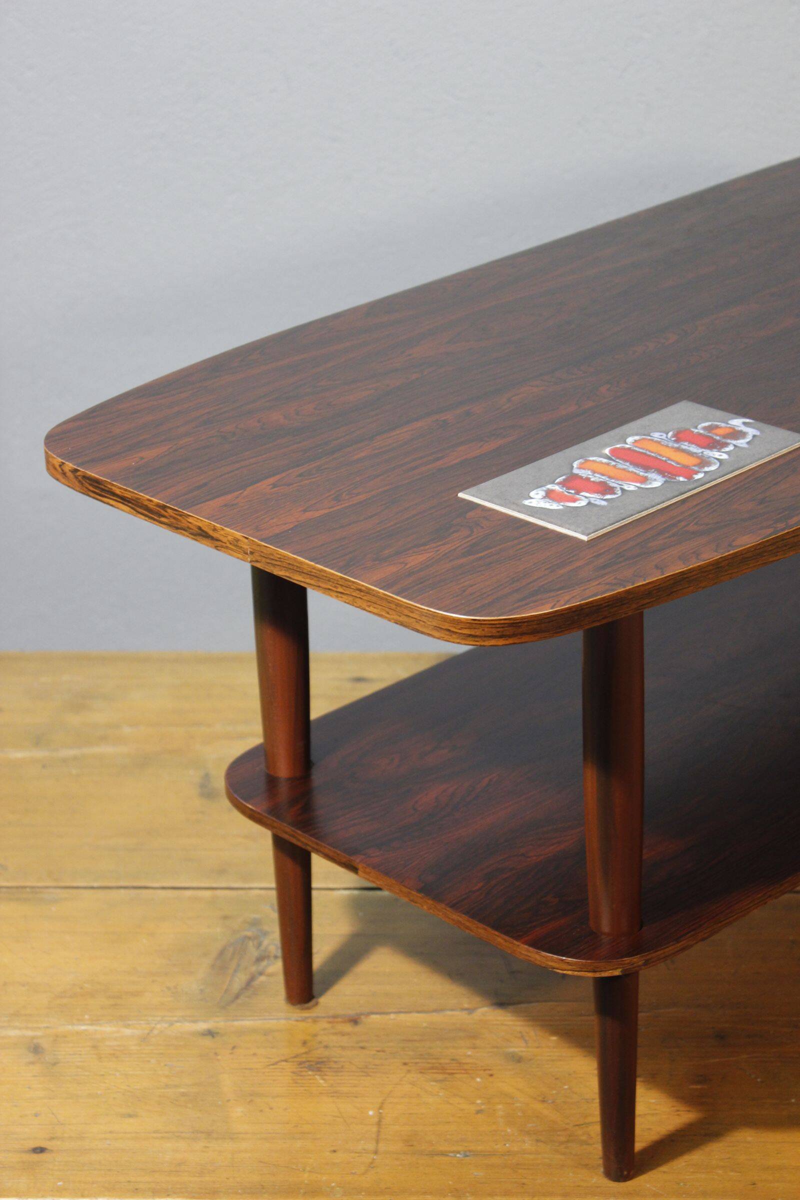 Scandinavian style coffee table from the 50s, rosewood & ceramic
