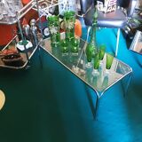 Table basse verre fumé et chrome année 70