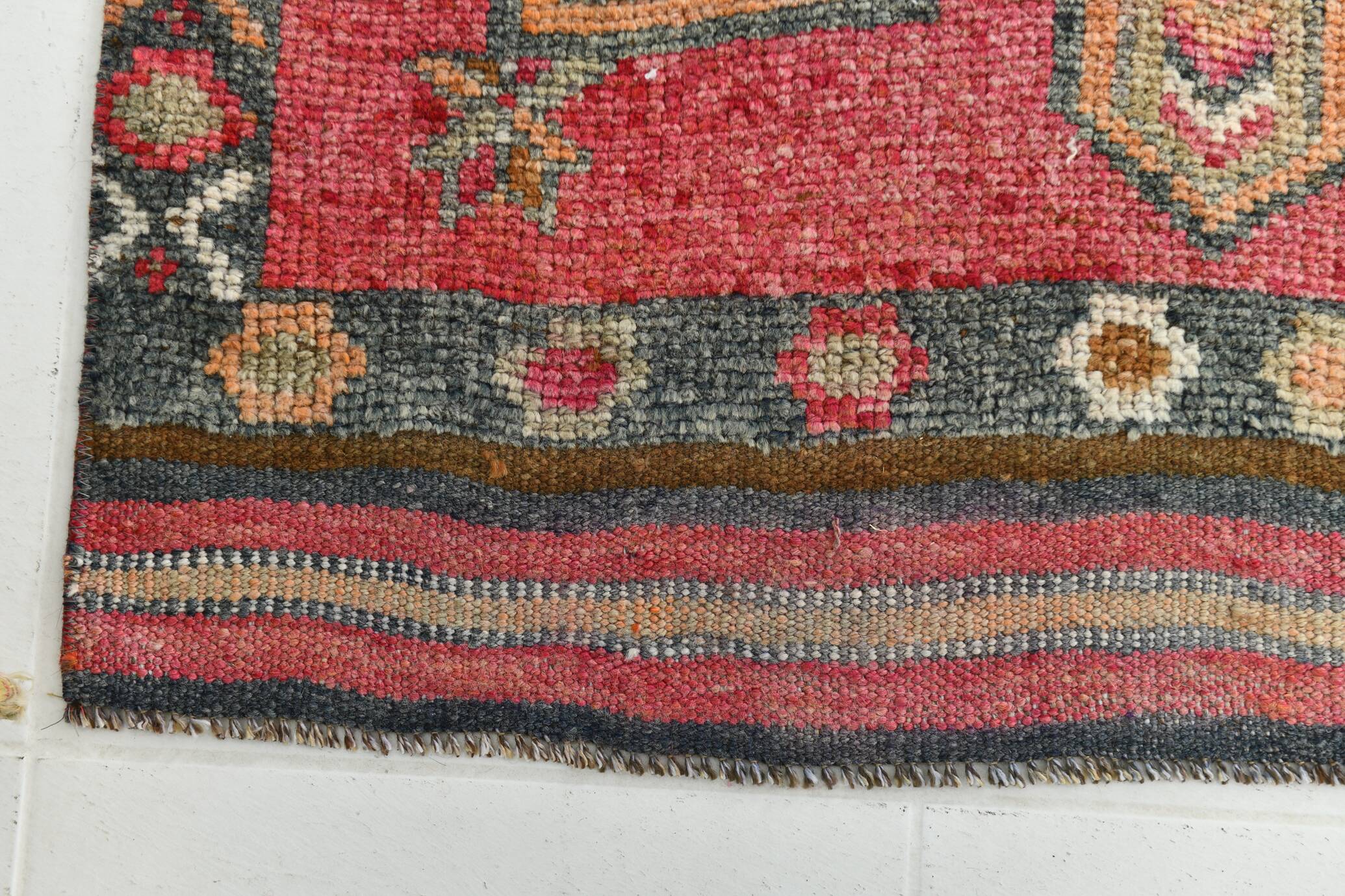 4x12 Vintage Long Wide Vintage Runner, Soft Red Wool Runner Rug, 104x363Cm
