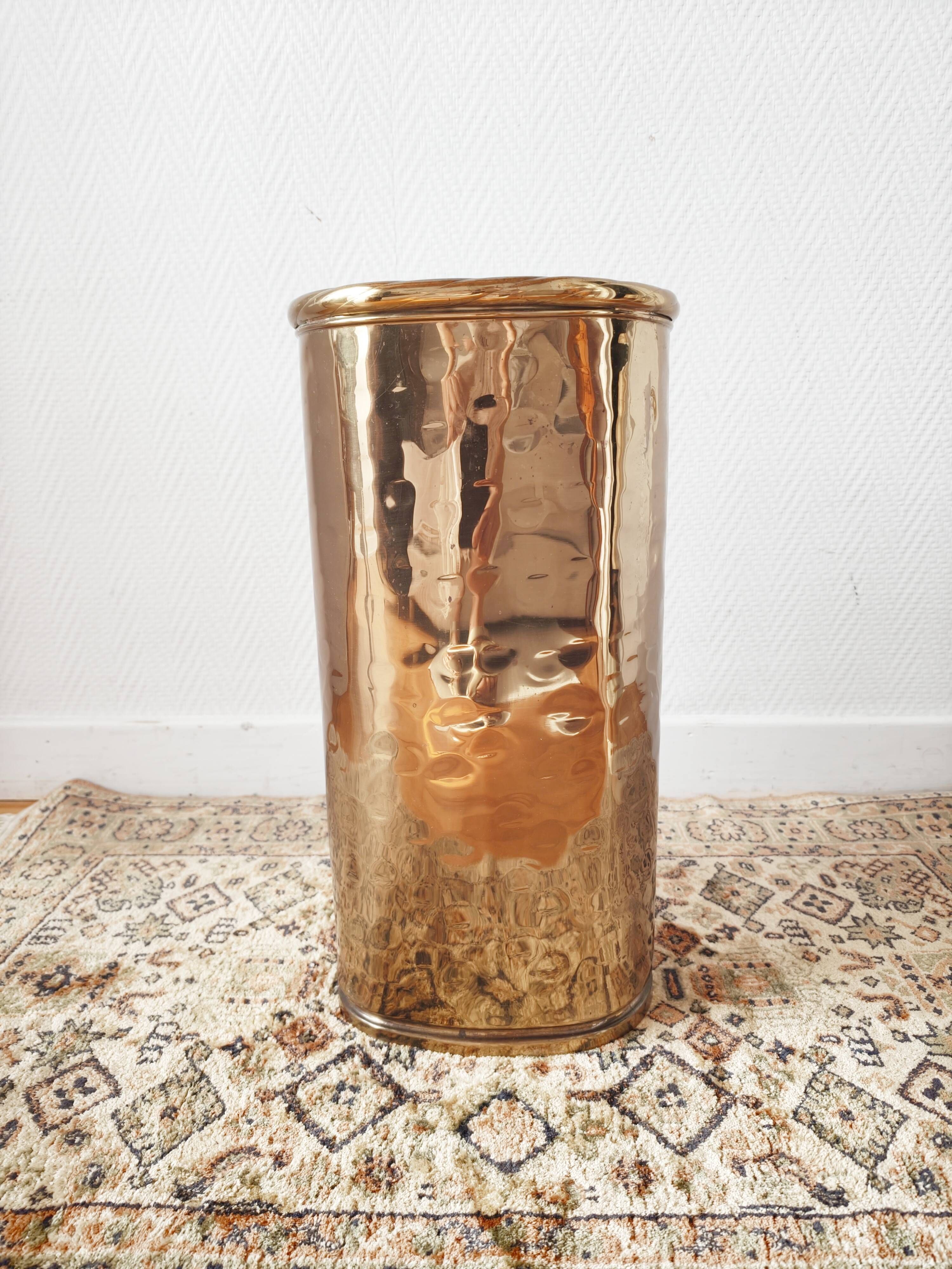 Italian brass hammered umbrella stand 1970-80