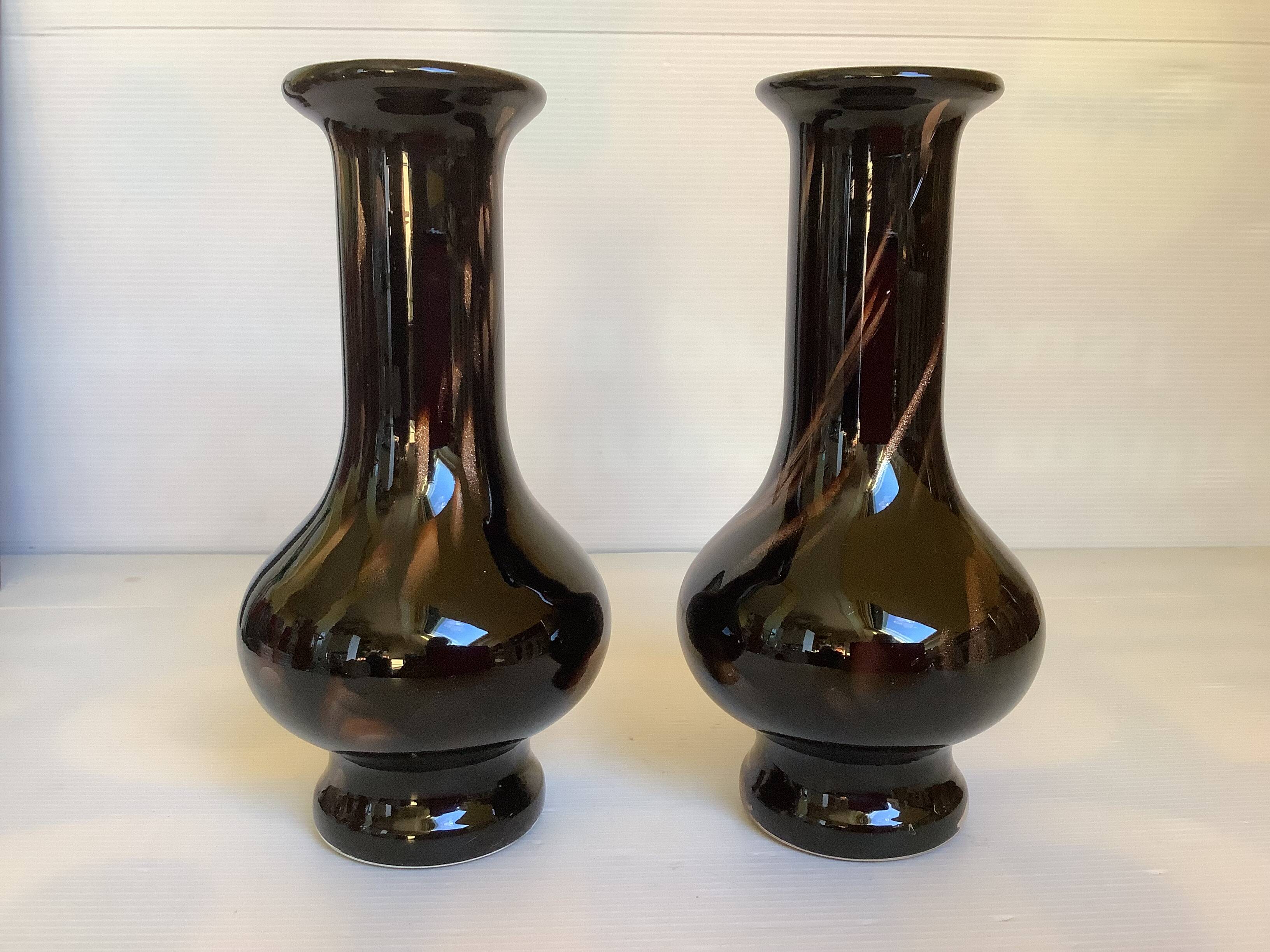 Pair of black and gold Murano vases