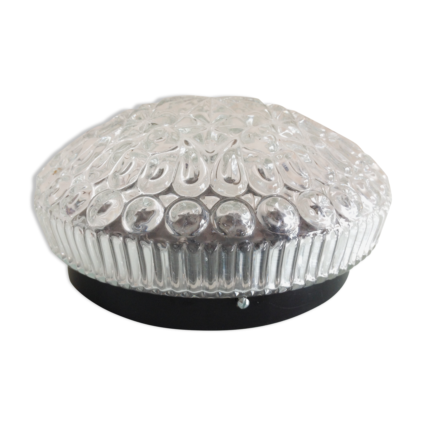 Structured glass round ceiling lamp vintage 60s-70s