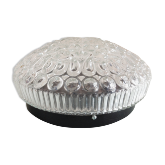 Structured glass round ceiling lamp vintage 60s-70s