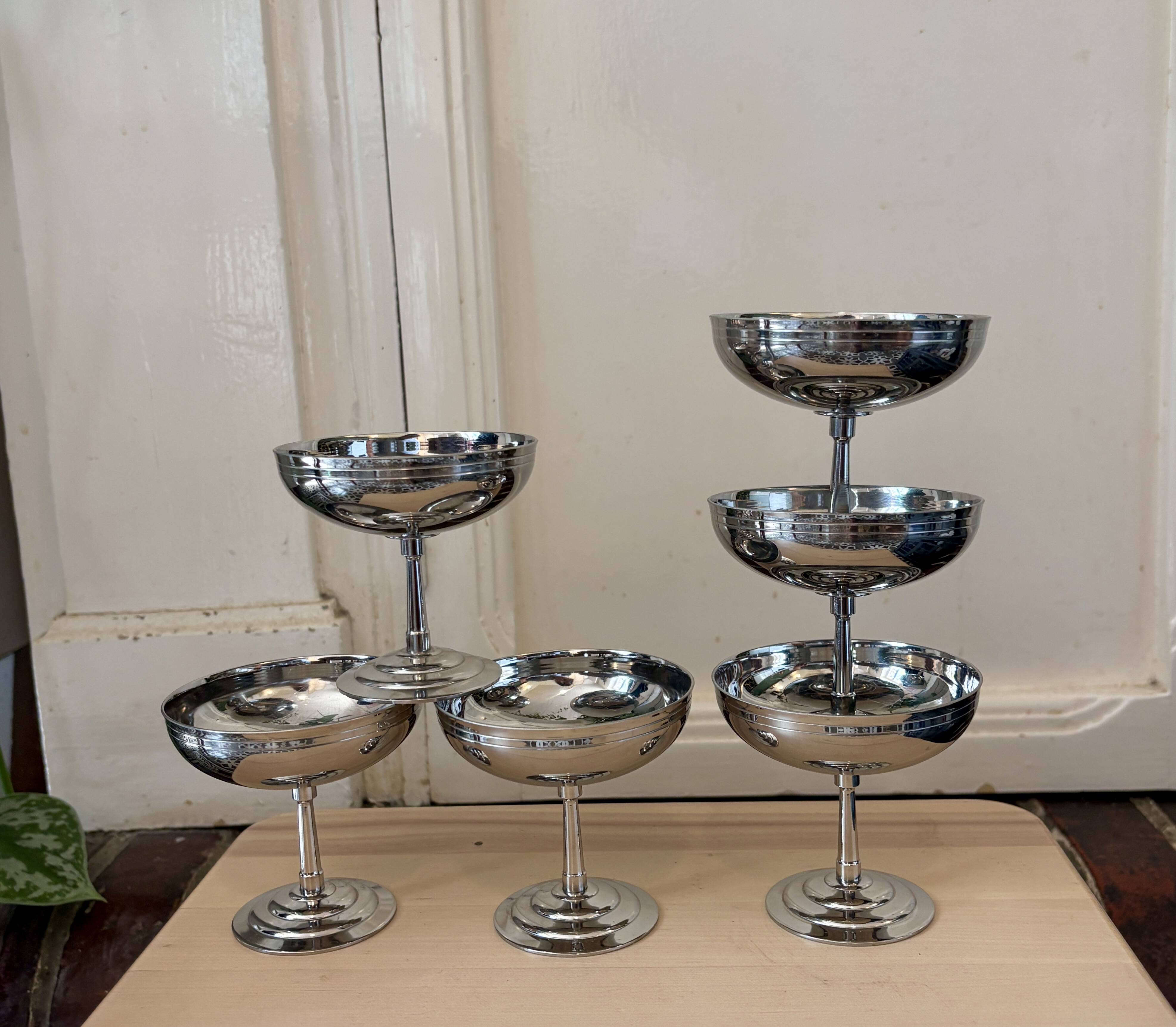 Set of 6 vintage stainless steel dessert bowls