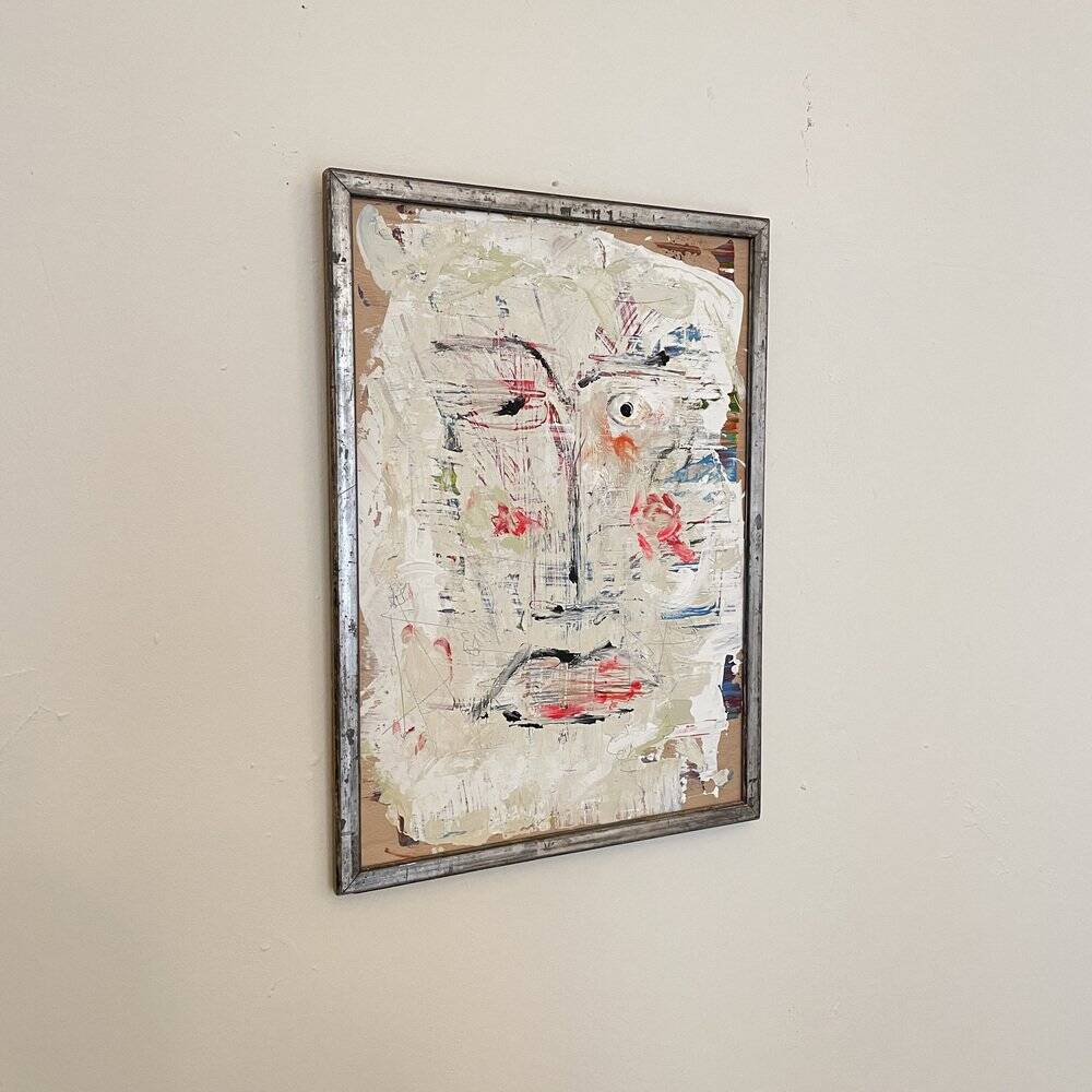 Modern Abstract Painting, Acrylic on Wood, Framed