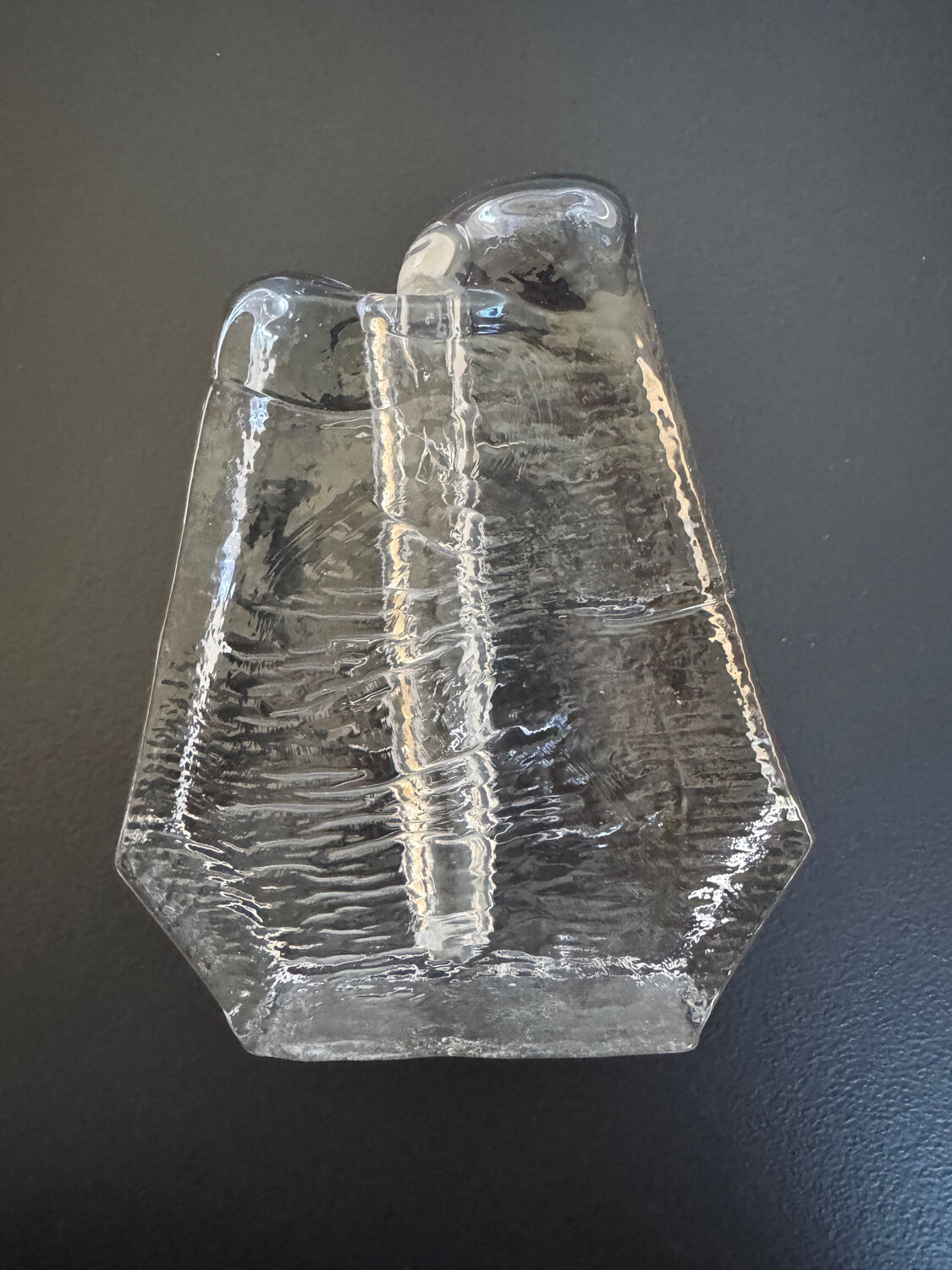 Textured glass button vase in mid-century brutalist style.