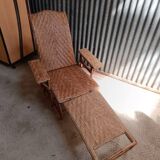 Vintage wicker and rattan chaise longue, deckchair