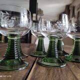 Set of 6 Alsatian wine glasses in chiseled crystal with green turned foot