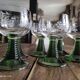 Set of 6 Alsatian wine glasses in chiseled crystal with green turned foot