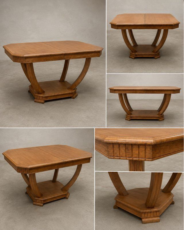 Art Deco extendable table in bleached walnut
