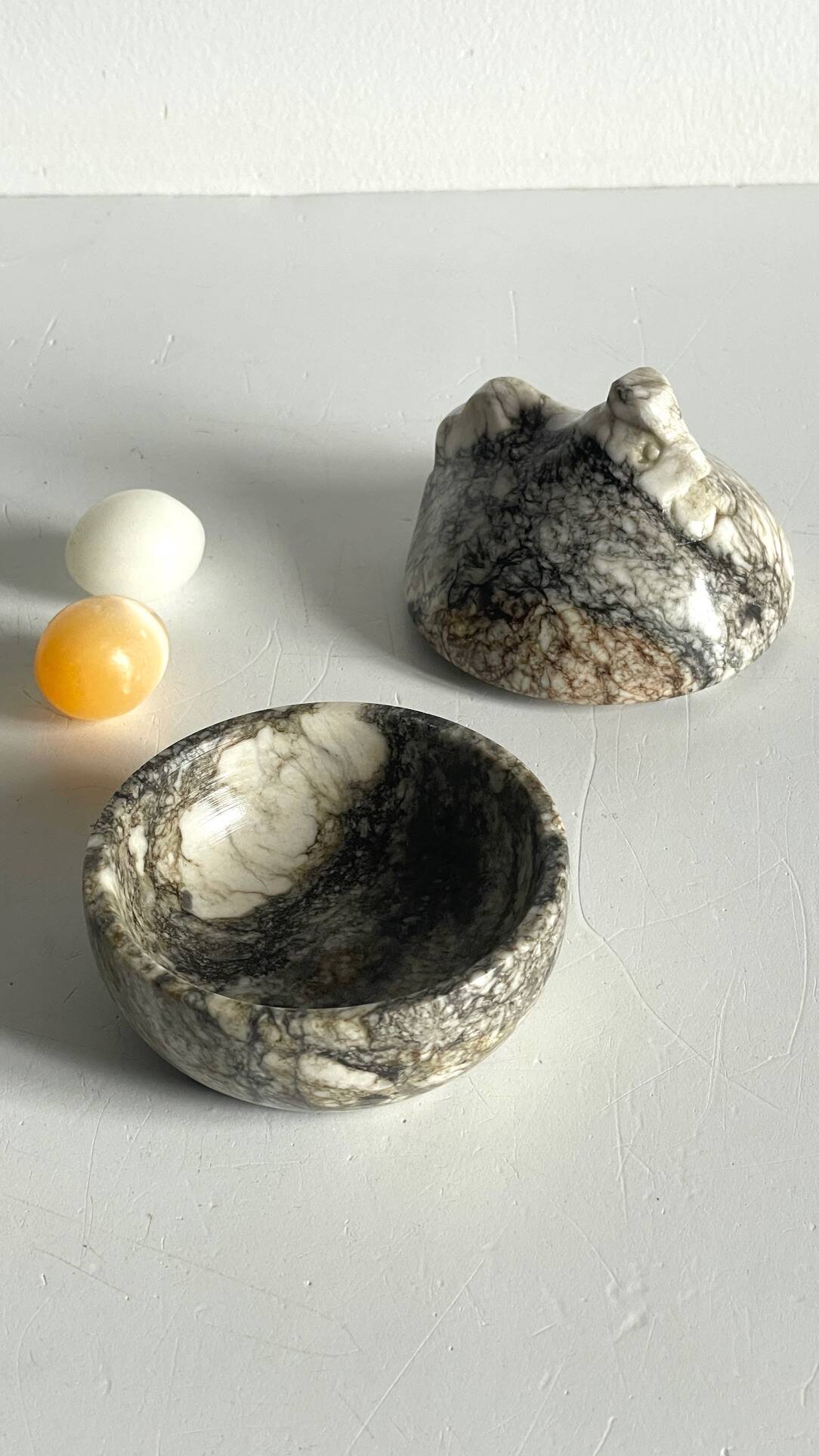 Vintage Marble Chicken with Eggs Sculpture