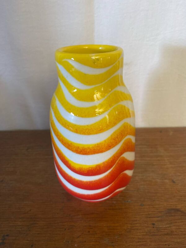 Vase Ancien POP ART Céramique Jaune Orange Rouge Made In Italy 70’s
