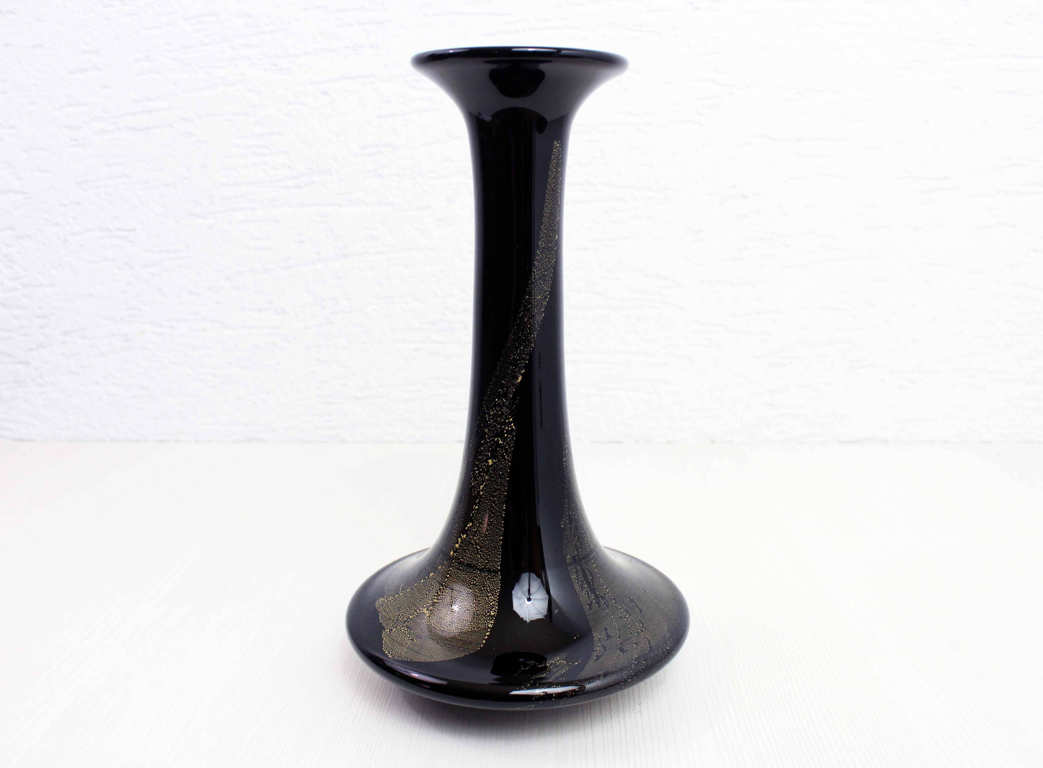 Theresienthal black and gold glass vase 1970