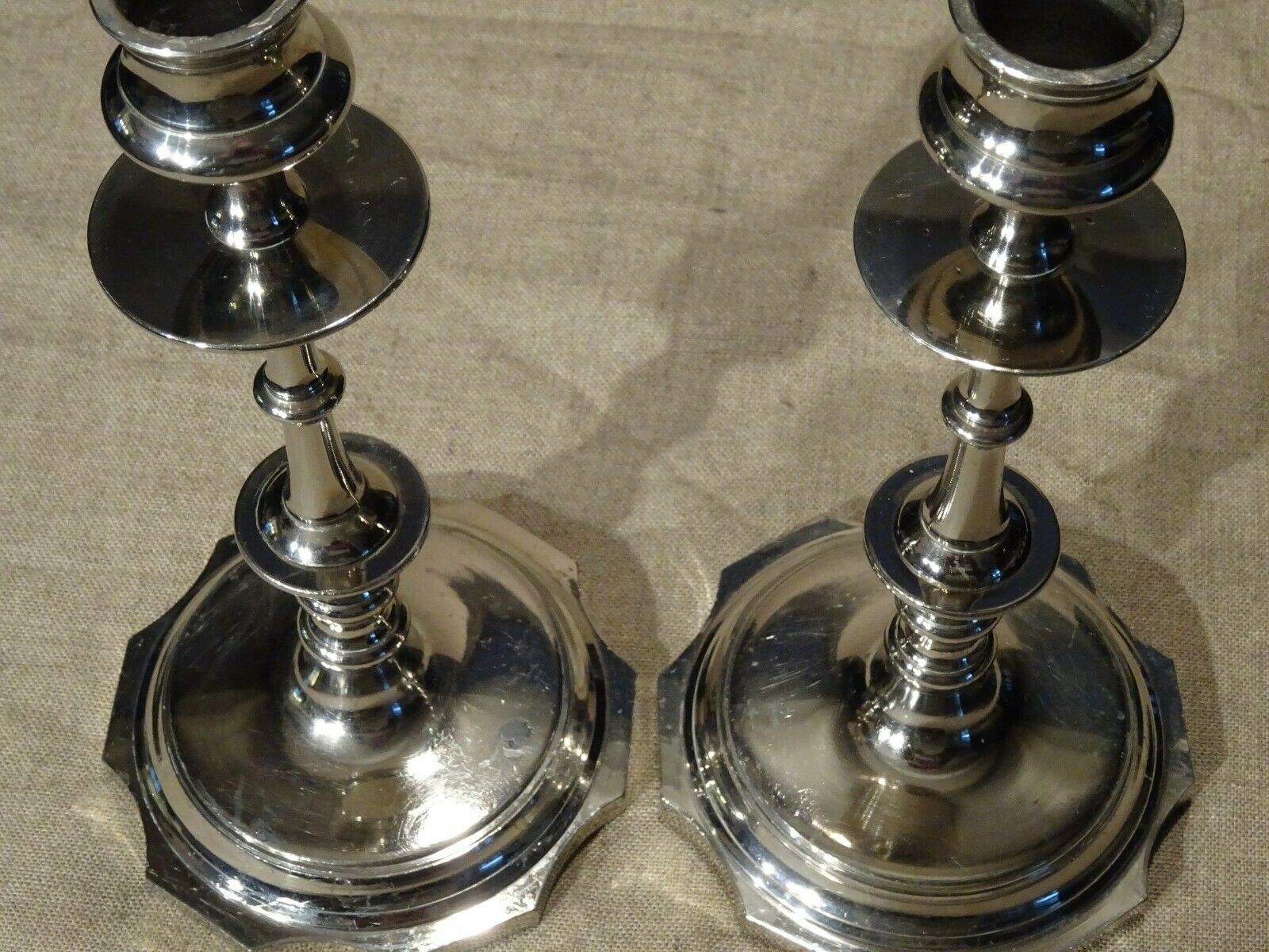 Pair of old torches candle holders in nickel-plated regulator